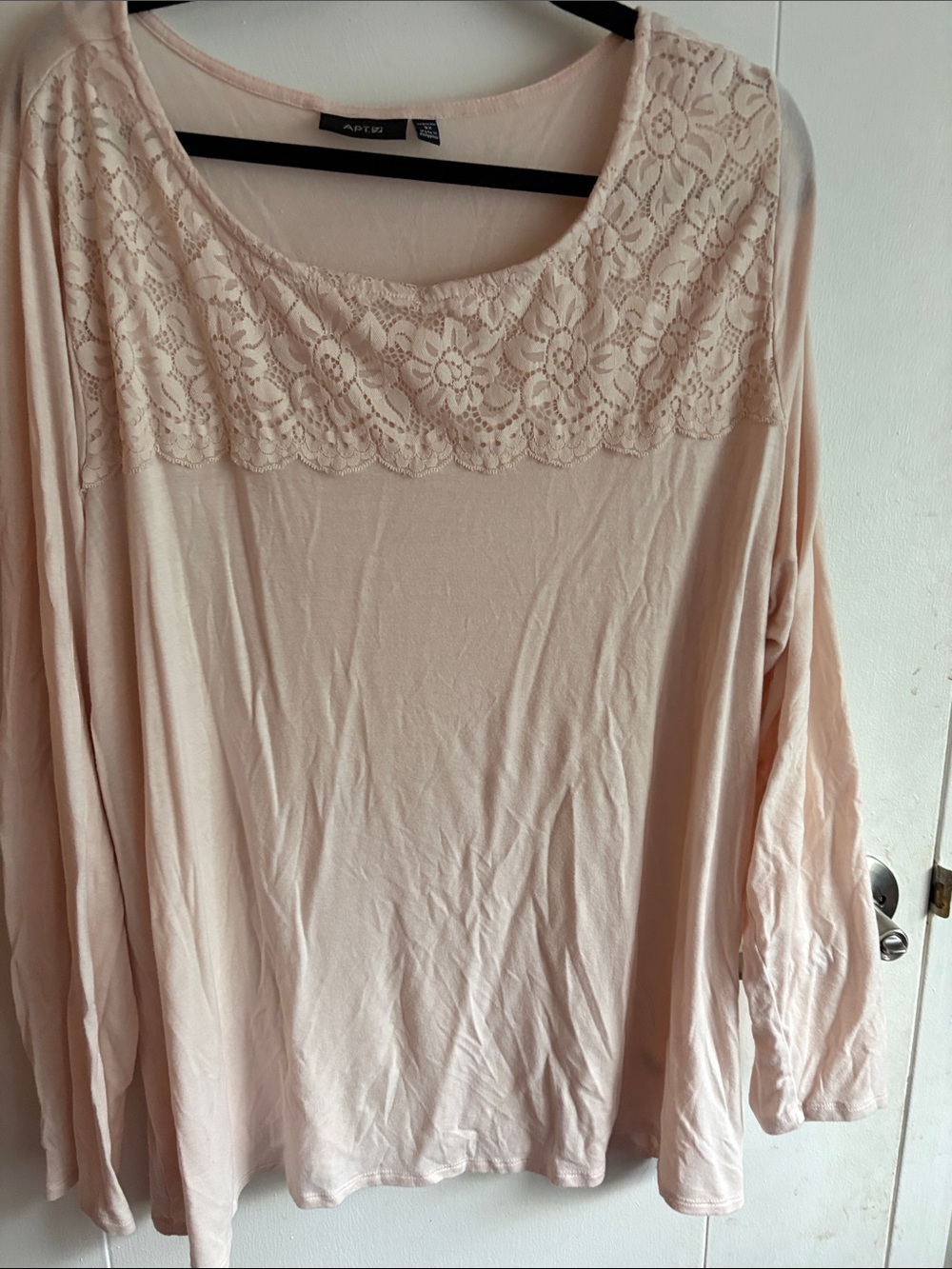 Apt. 9 Pale Blush Lace Yoke Long Sleeve Top